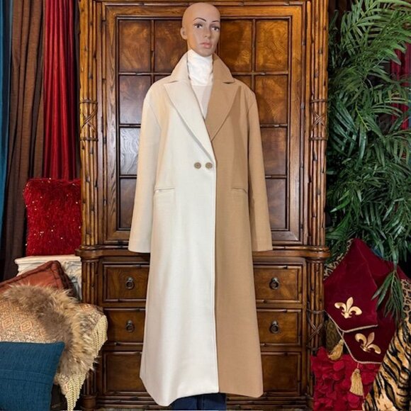 Steve Madden Camel Ivory Colorblock Two Button Maxi Coat - Picture 3 of 13
